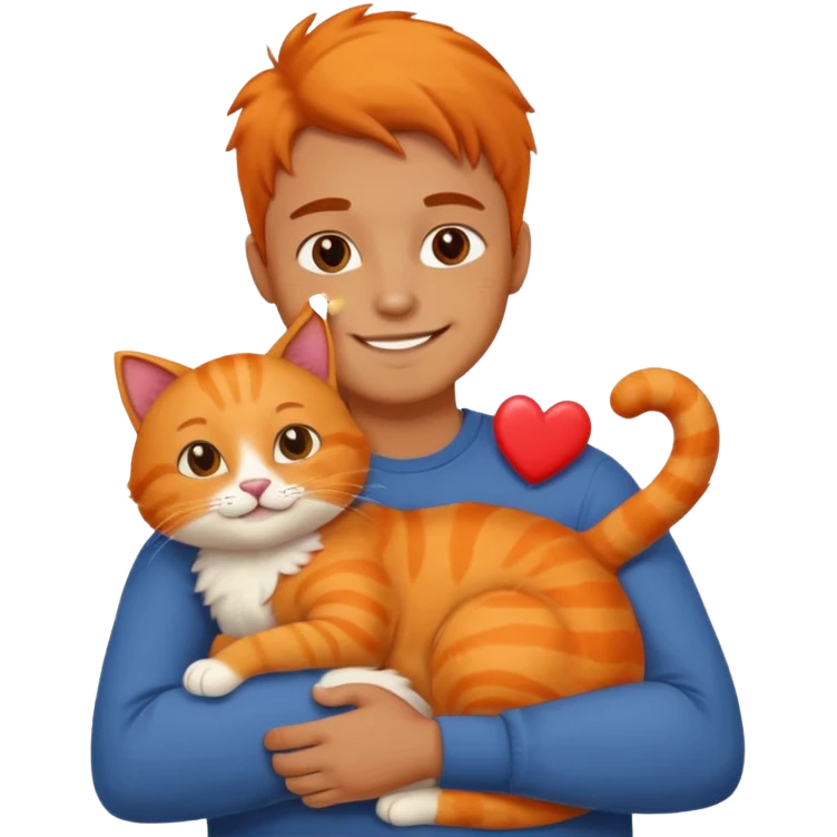 a man hugging a cat with hearts emoji