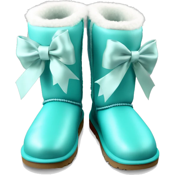 Realistic isolated tiffany blue Ugg fur boots with silk ribbon bow. emoji