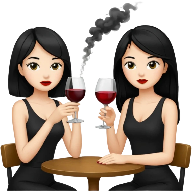 2 girls in black 1 smoking and other girl drinking wine black hair  emoji