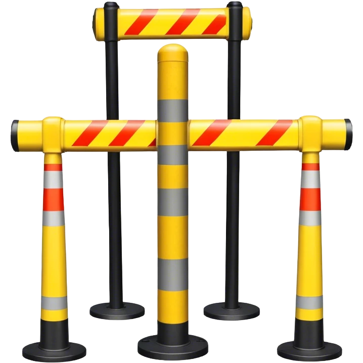 Two reflector-equipped traffic bollards with a caution tape stretched between them, marking a restricted or blocked area emoji