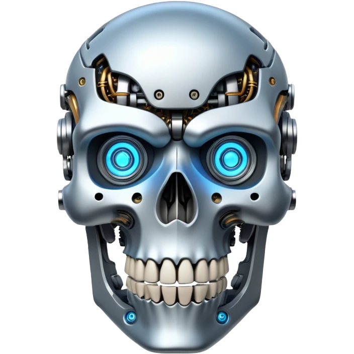 robotic skull with mechanical details and glowing eyes emoji
