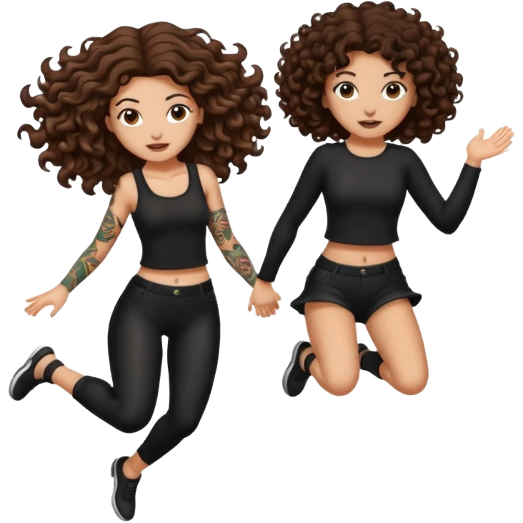 cauldron burst — long wavy brown hair tattooed woman and short tight curly brown hair woman — jumping back emoji
