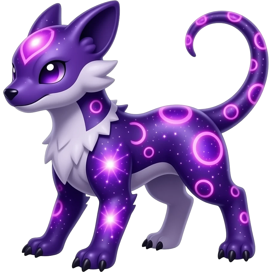 Rare realistic purple indigo violet nebulae shiny sparkly dark-neon glowing bioluminescent edgy badass epic pretty beautiful handsome gorgeous aesthetic colorful vibrant Vernid-Trico-Vaporeon-Espeon-species-Fakemon-creature by LiLaiRa, 4 legs, 1 tail, random markings, (full body) emoji