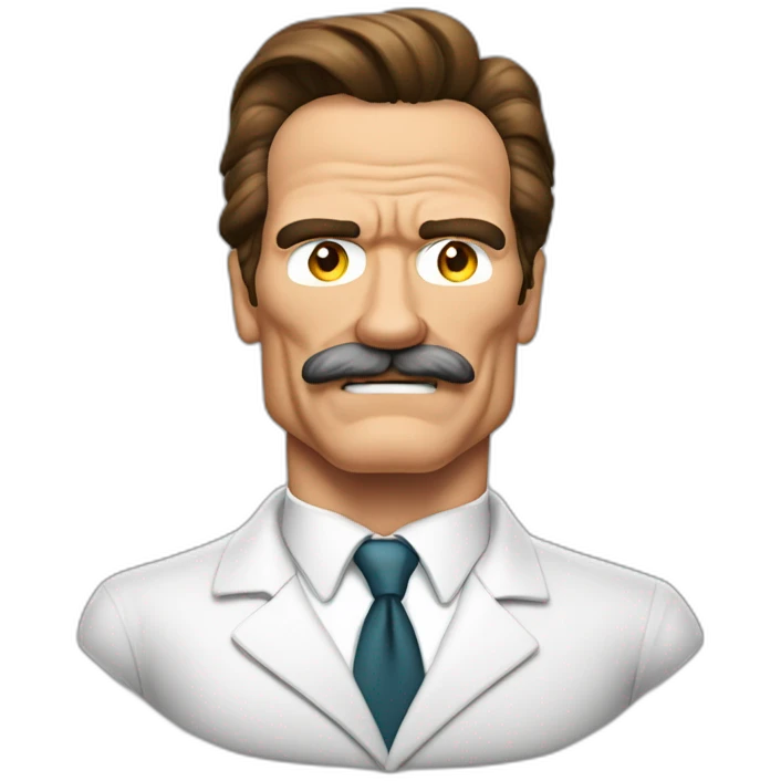 Arnold Schwarzenegger disfrazado de científico con bigote operado de la próstata emoji