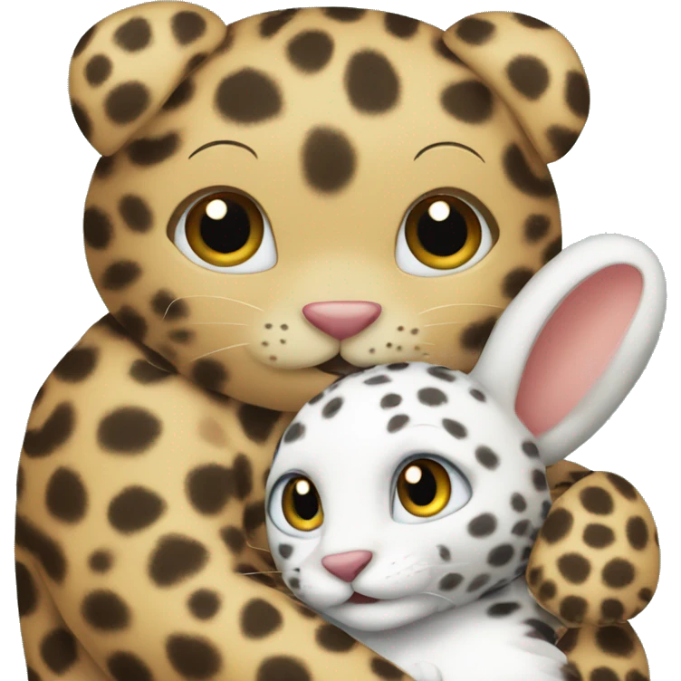 A bunny and a leopard hugging each other  emoji