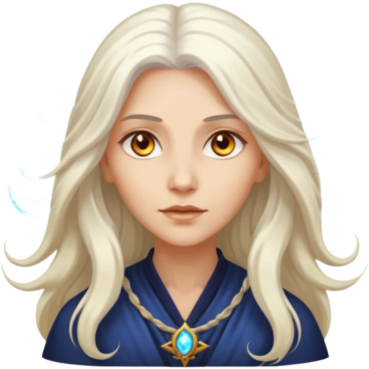 White Long Haired Women, Mystic seer — hair floating, glowing eyes emoji