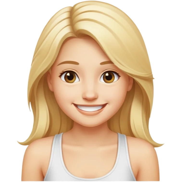 blonde girl with long hair smiling with white tank top emoji