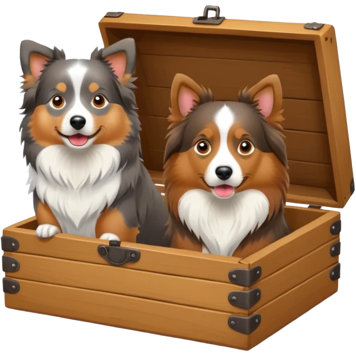 Shetland sheepdog and Australian shepherd in a box emoji
