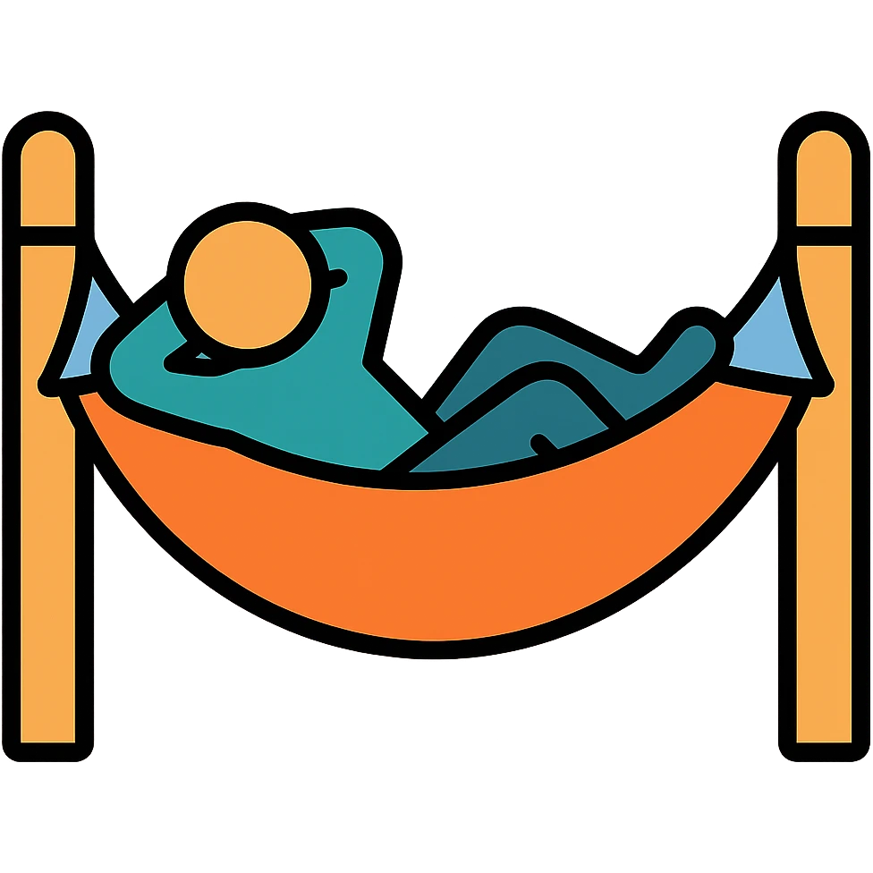 Add a person relaxing in the hammock, keeping the color outline icon style. Remove the background. emoji