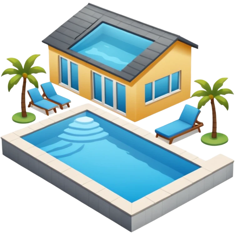 créer une maison simple en iso  teinte de gris avec une pisicne à coté emoji