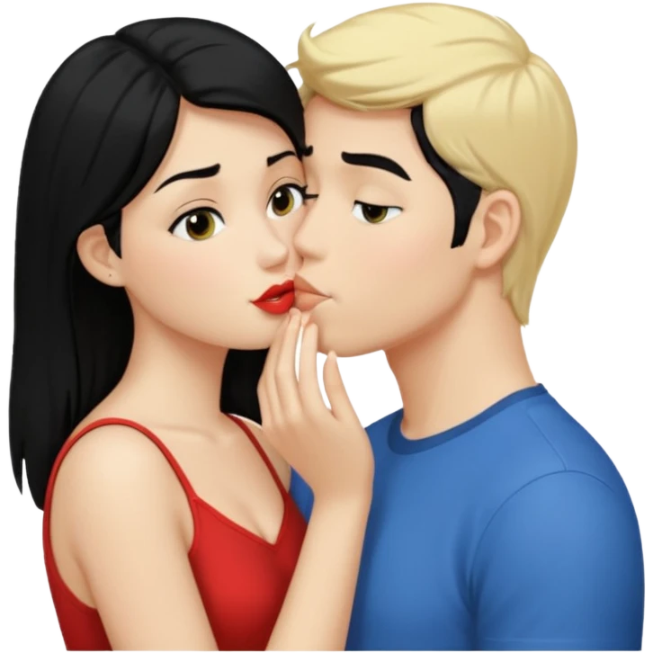 Girl with black hair kiss blonde gut emoji