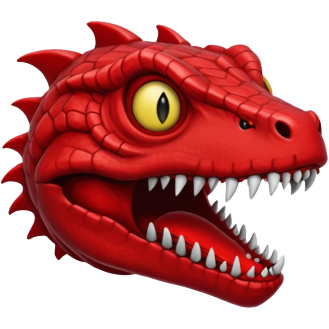SCP-939 inspired cursed emoji, red reptilian creature, many teeth, unsettling, horror emoji