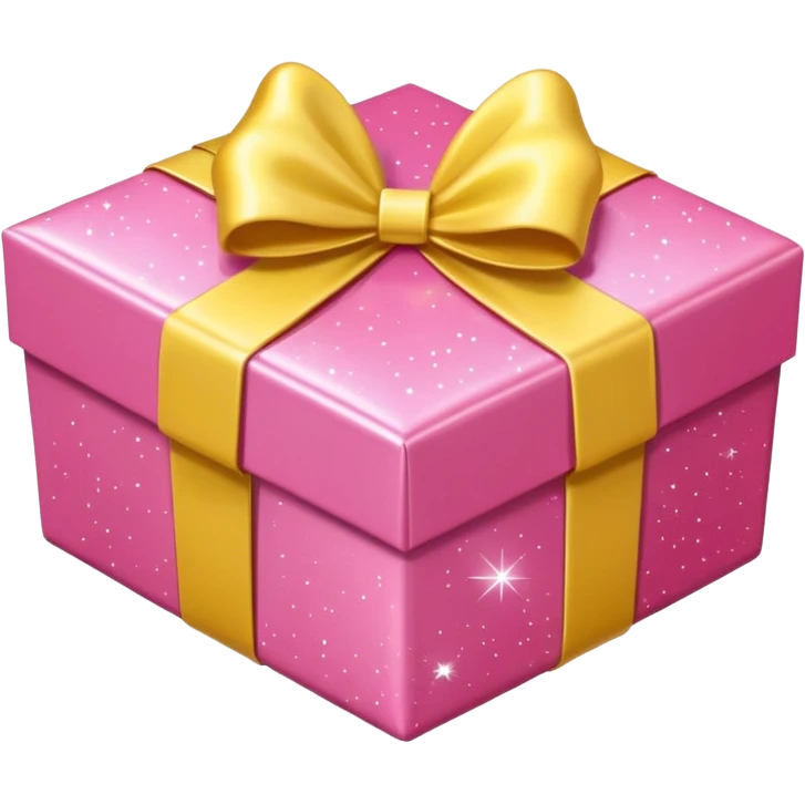 Cute kawaii sparkly shiny glossy romantic aesthetic Heart-shaped pink gift box present with yellow wrapping emoji