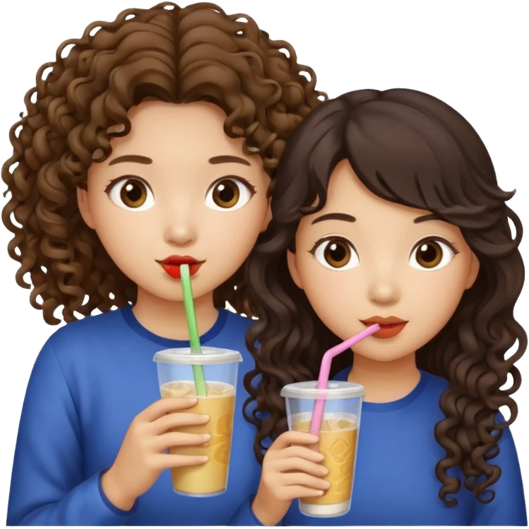 Two girls drinking they’re both Asian but one has curly brown hair and the other has long dark hair emoji