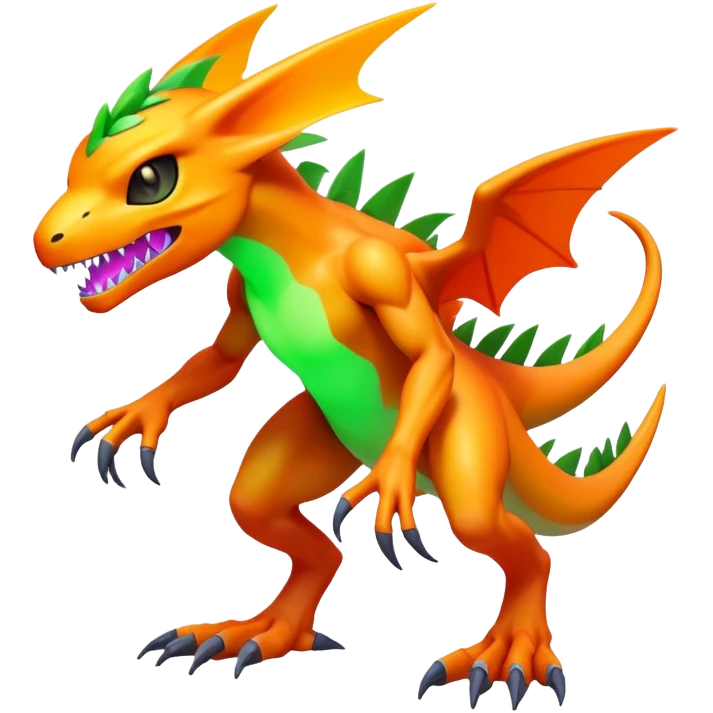 Tropical futuristic lush warm-colored neon-colored Fakémon-Digimon-creature (full body) emoji