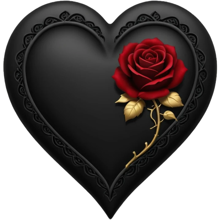 realistic gothic heart with a black rose petal emoji