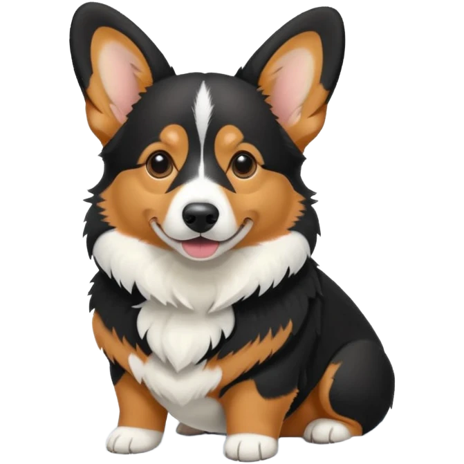 black tricolor corgi with no tail in snow emoji