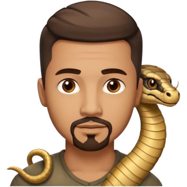 Homme métisse yeux marron avec un bouc cheveux court avec dégradé sur le côté, avec un cobra à côté emoji