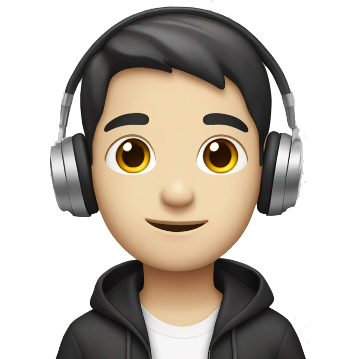black hair white skin boy with headphones emoji