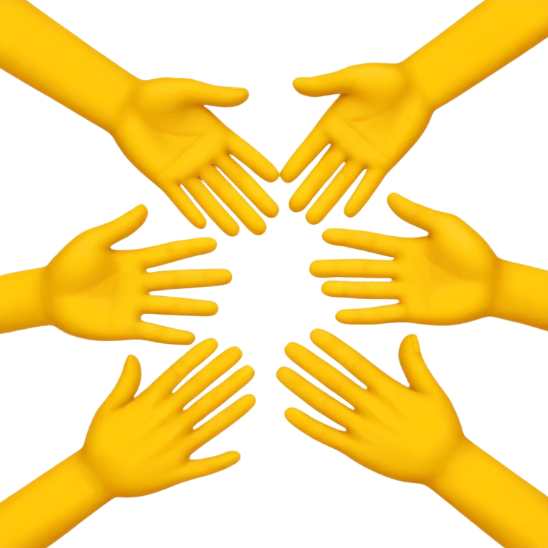 3 yellow hands face down in a circle about to say hurrah emoji