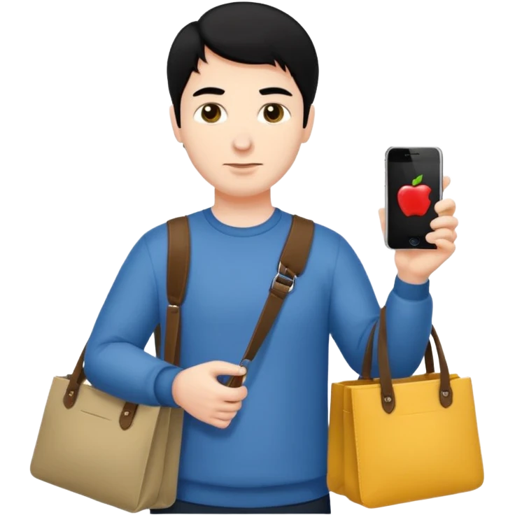 a white man with black hair carrying Apple iPhone bags emoji