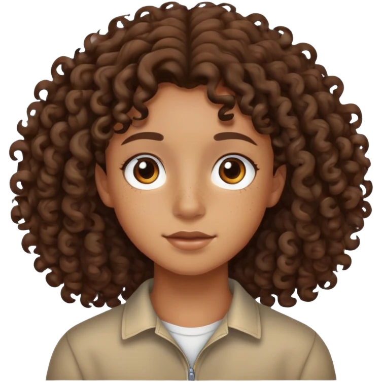 tan teenager with curly dark brown hair emoji