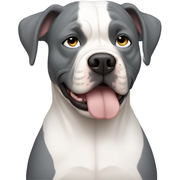 white bald man with blue eyes hugging dark grey American bulldog  emoji