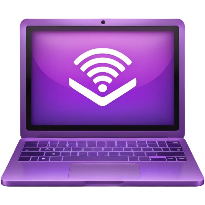 Minimal purple icon: a glowing laptop with a book icon on its screen and a Wi-Fi signal above. Flat style, gradient. emoji