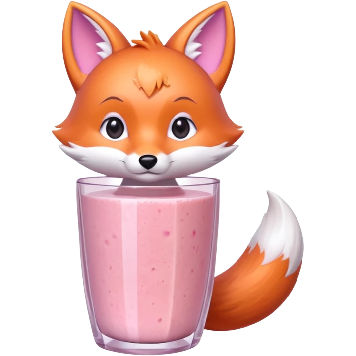 full-body chibi pastel pink fox-blender hybrid with transparent body showing a fruity smoothie inside, sparkling eyes, transparent background emoji