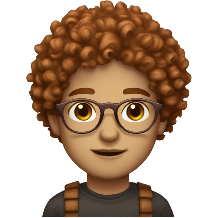 curly hair copper color hair, round glasses pale skin and hazel eyes and freckles emoji
