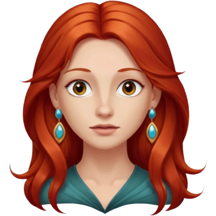 une personne joli, aved des cheveux long roux, des boucles d'oreilles de face dans un rond  emoji