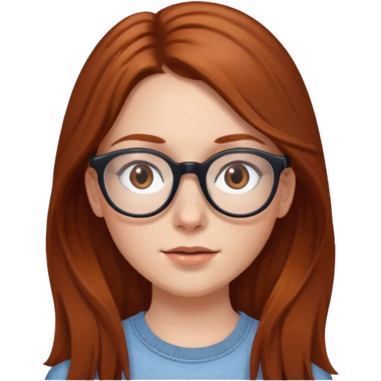White girl with long chestnut hair and brown eye glasses  emoji