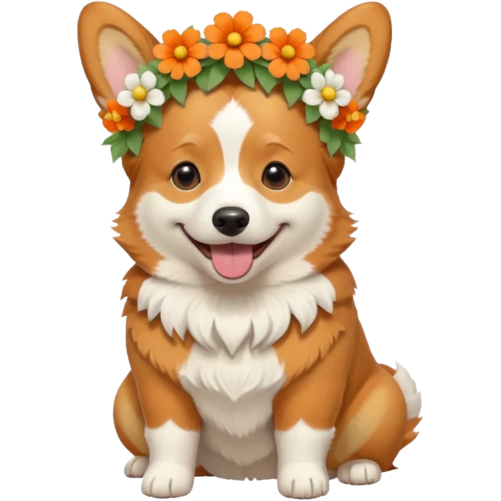 Corgi dog wearing a flower crown full body emoji