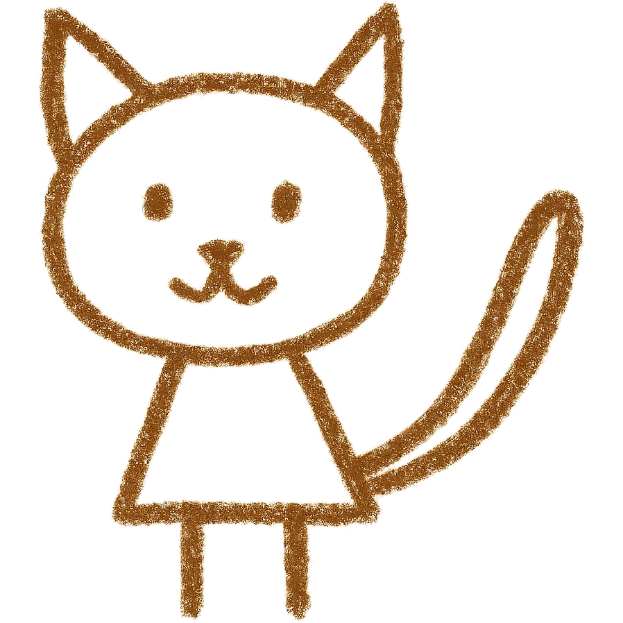 cat composed of only a few lines like drawn by a 1-year-old child, emphasizing ears and tail emoji