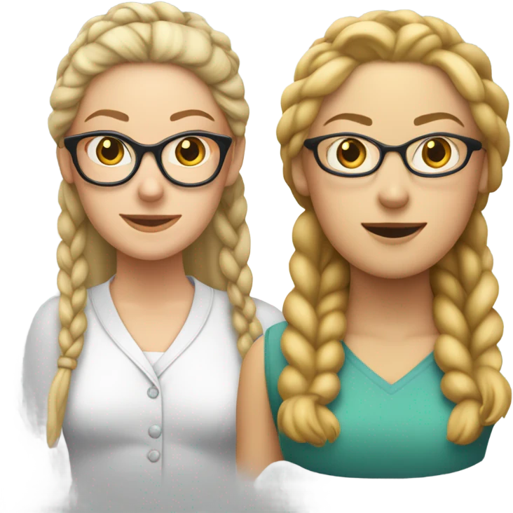 A white brunette woman and a blonde woman wearing glasses with her hair in a braid staring at each other awkwardly emoji