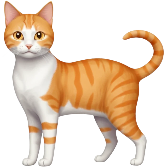 full body orange and white domestic shorthair slim cat with yellow/orange eyes and a white triangle pattern on his face playing emoji