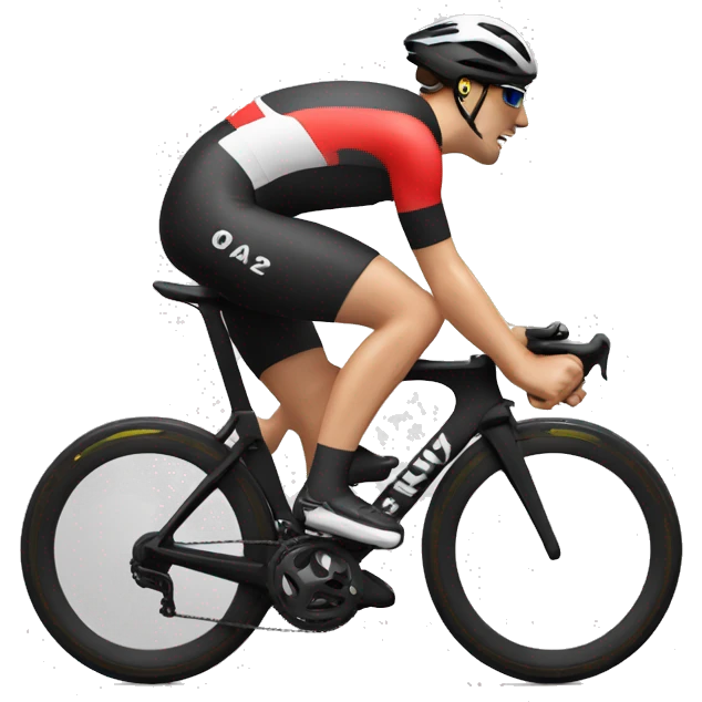 Cycliste au sprint pour gagner avec un maillot rouge, noir et blanc emoji