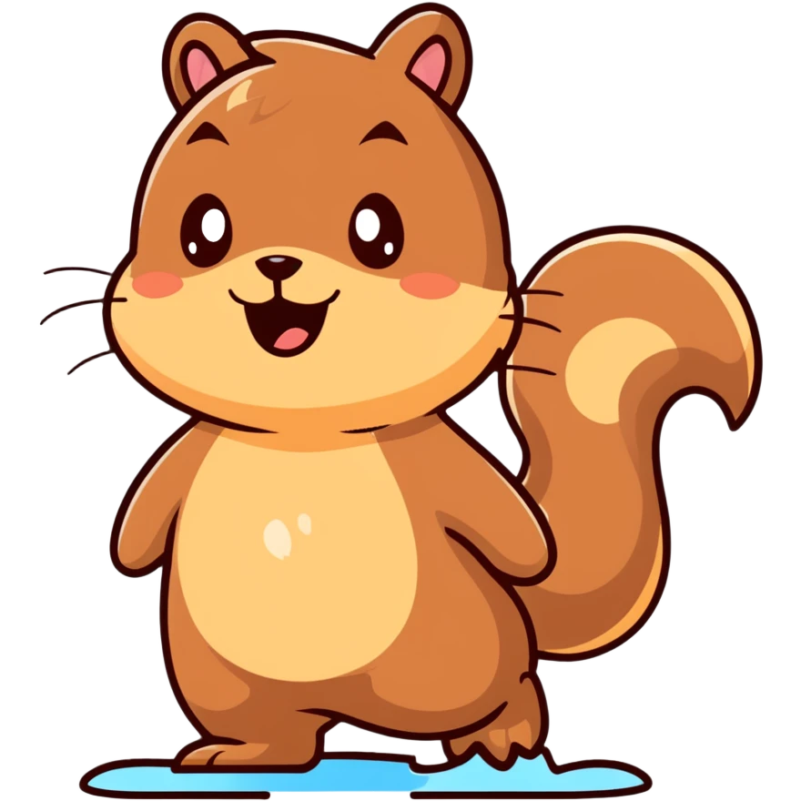 Cartoon squirrel with light brown fur, pointy ears, bushy tail, chubby cheeks with a large puddle of drool dripping from wide open mouth, extremely hungry emoji