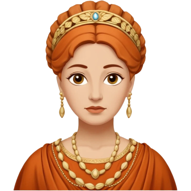 An emoji portrait of a mature Greek noblewoman. She wears a terracotta-colored chiton with intricate embroidery. Her hair is styled in an elegant updo, and she has a calm, wise expression. emoji