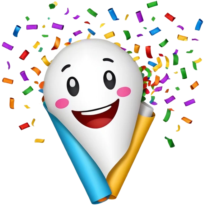 Party popper with confetti and a big smile emoji