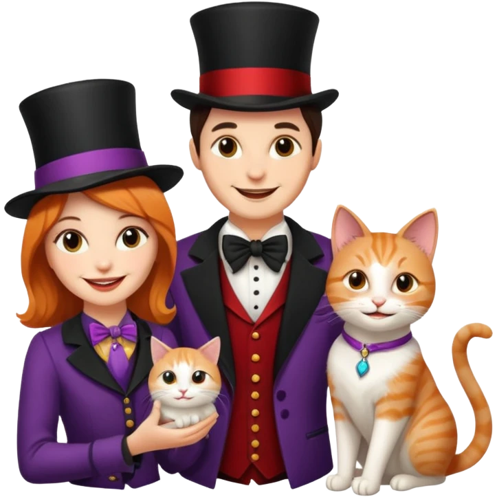 magician couple and their pet cat emoji