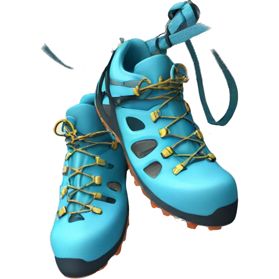 Light blue rock climbing shoes and harness emoji