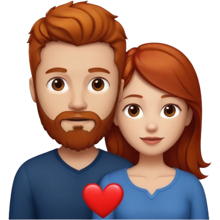 👩🏼‍❤️‍👨🏽 Something like this, but make the guy more lighter and give the girl a bit more red hair like ginger style make the guy have dark brown hair, same with the beard and add a heart in the middle above us emoji
