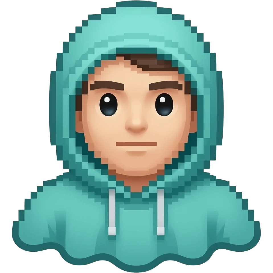 Ghost in cyan/ green hoodie pixelated emoji emoji
