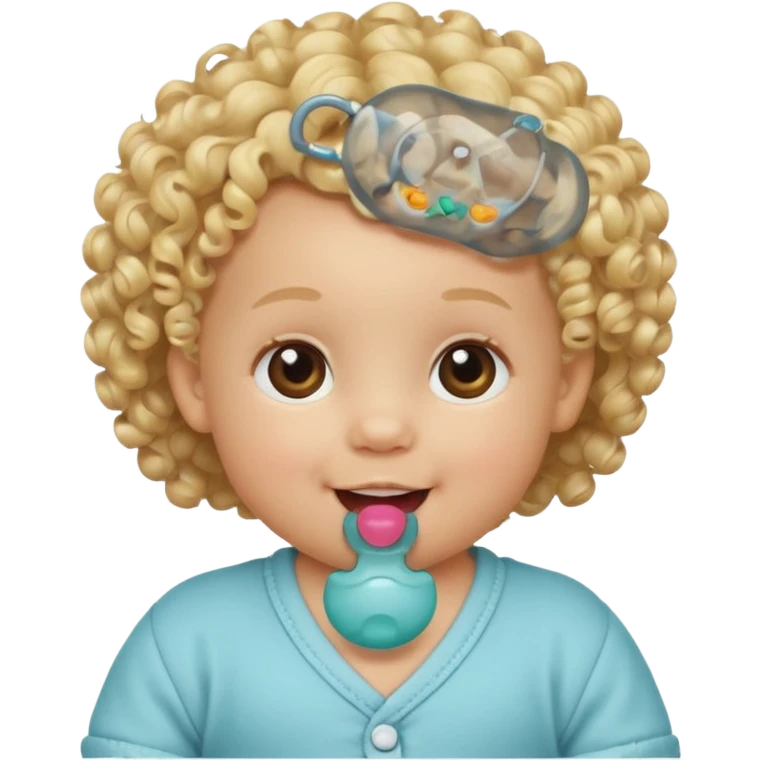 Blonde curly-haired baby, pacifier in mouth emoji