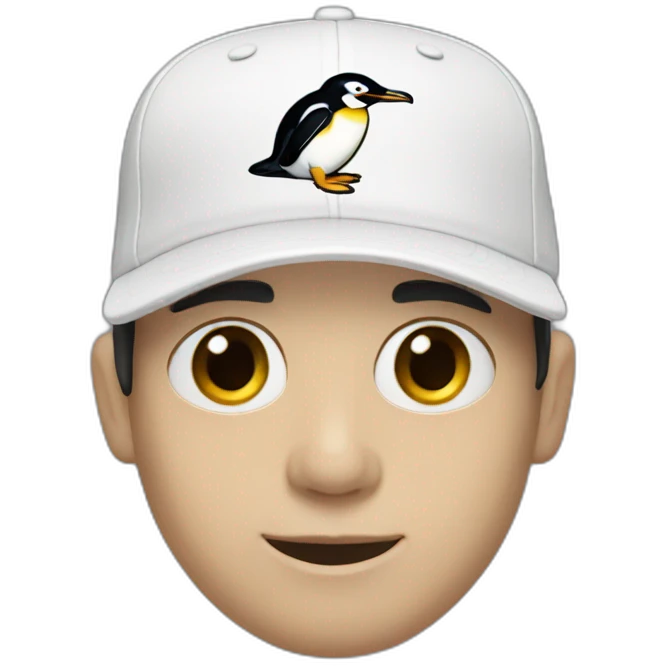 pale man with dark hair wearing a penguins baseball cap emoji