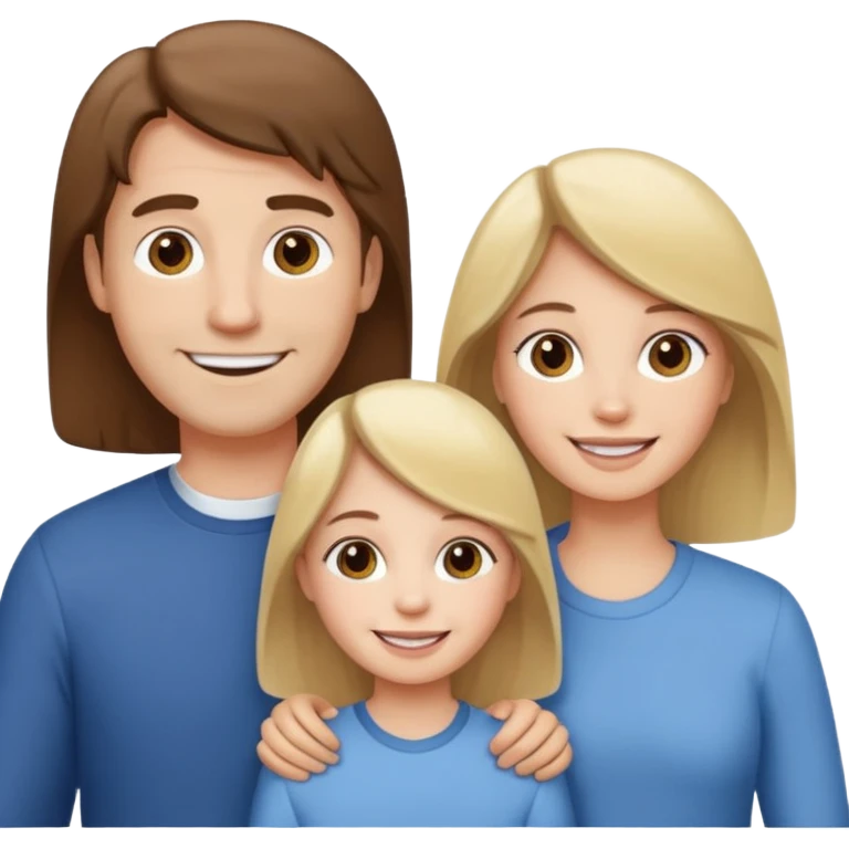 happy pale white  four person family with one brown hair dad, one brown hair mom, one blonde girl, and one brown hair girl emoji