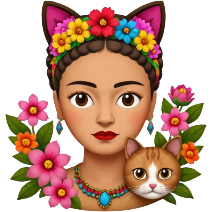 Frida Kahlo with cat emoji