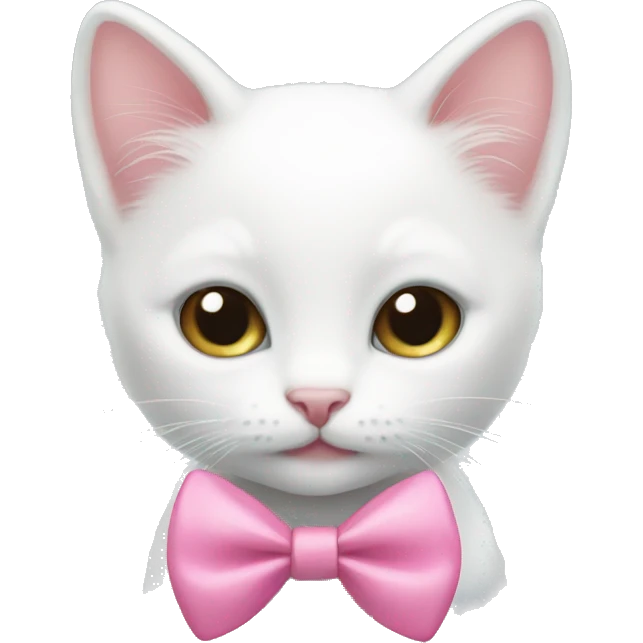 a small white kitten with a pink bow emoji