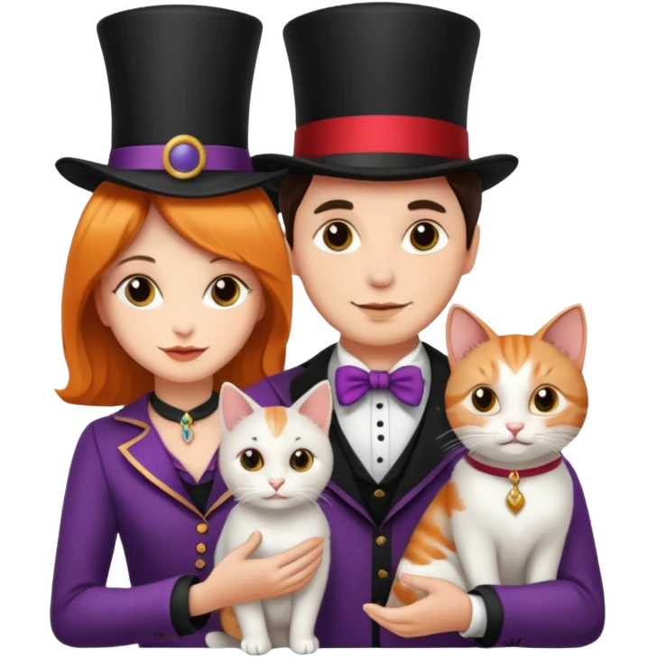 magician couple and their pet cat emoji